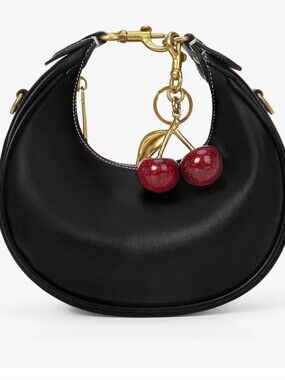 Black Vegan Leather Tote Bag Cherry Charm Shoulder Handbag Large Capacity